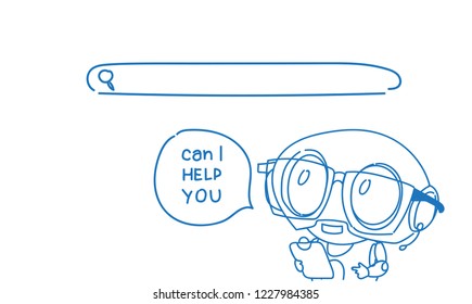 support center headset agent robot client online operator artificial intelligence customer and technical service concept sketch doodle vector illustration