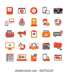 Support center icons set with assistance and help symbols flat isolated vector illustration 