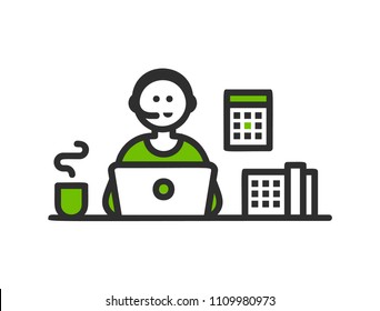 Support center liner icon, customer support service banner. Simple line design on white background for business.