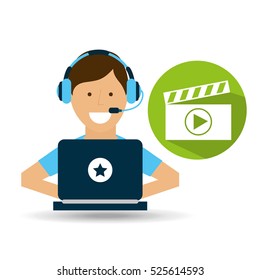 support center with movie vector illustration eps 10