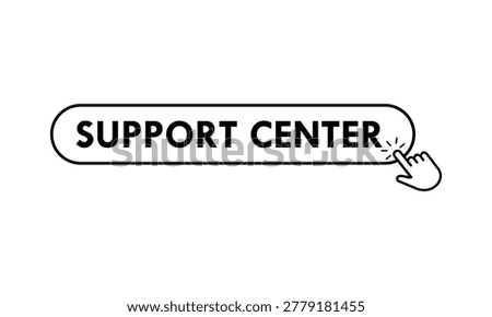 Support center web button icon with a hand cursor clicking, designed for customer service, help desks, and technical assistance websites.