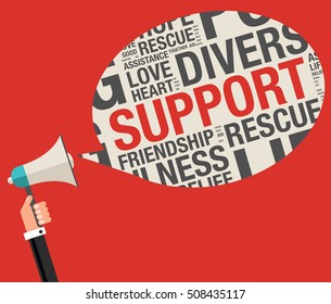 Support in charity word cloud help concept, vector illustration