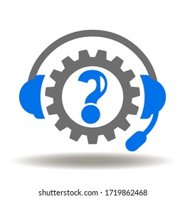 Support Chat Bot Business Logo. Headset Gear Question Icon Vector. Customer Care Symbol. Headphones telephone hot line operator sign.