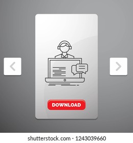 support, chat, customer, service, help Line Icon in Carousal Pagination Slider Design & Red Download Button
