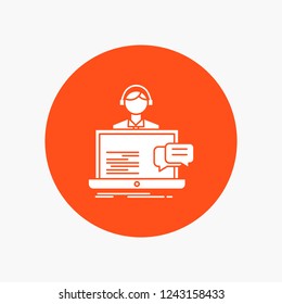 support, chat, customer, service, help White Glyph Icon in Circle. Vector Button illustration