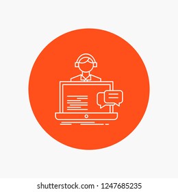 support, chat, customer, service, help White Line Icon in Circle background. vector icon illustration