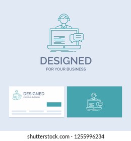 support, chat, customer, service, help Business Logo Line Icon Symbol for your business. Turquoise Business Cards with Brand logo template
