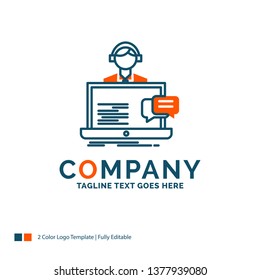 support, chat, customer, service, help Logo Design. Blue and Orange Brand Name Design. Place for Tagline. Business Logo template.