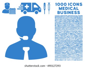 Support Chat icon with 1000 medical business cobalt vector design elements. Collection style is flat symbols, white background.