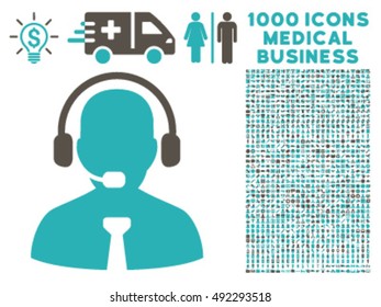 Support Chat icon with 1000 medical business grey and cyan vector pictographs. Collection style is flat bicolor symbols, white background.