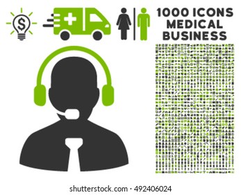 Support Chat icon with 1000 medical business eco green and gray vector design elements. Set style is flat bicolor symbols, white background.