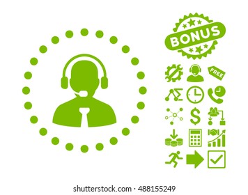 Support Chat icon with bonus images. Vector illustration style is flat iconic symbols, eco green color, white background.