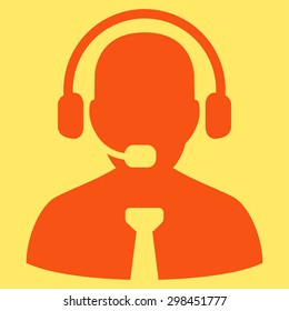 Support chat icon from Business Bicolor Set. Vector style is flat symbol, orange color, rounded angles, yellow background.