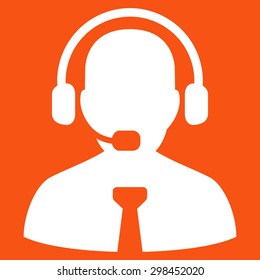 Support chat icon from Business Bicolor Set. Vector style is flat symbol, white color, rounded angles, orange background.