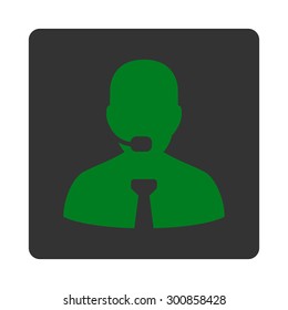 Support chat icon. Vector style is green and gray colors, flat rounded square button on a white background.