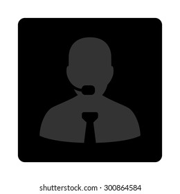 Support chat icon. Vector style is gray and light blue colors, flat rounded square black button on a white background.