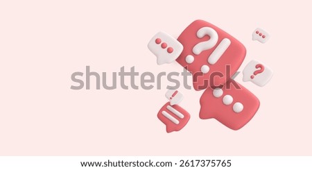 Support Chat Icons With Question And Exclamation Marks In 3D Style. Perfect For UI, Help Desk, Mobile App, Or Contact Page Graphics. Clean And Modern Design. Vector Illustration.