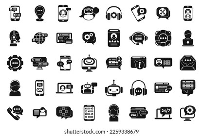 Support chat icons set simple vector. Call center. Phone customer