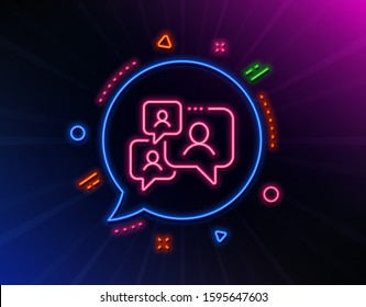 Support chat line icon. Neon laser lights. Comments sign. Speech bubble message symbol. Glow laser speech bubble. Neon lights chat bubble. Banner badge with support chat icon. Vector