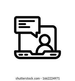 Support-Chat auf dem Laptop-Symbol. Flache Vektorillustration auf weißem Hintergrund.