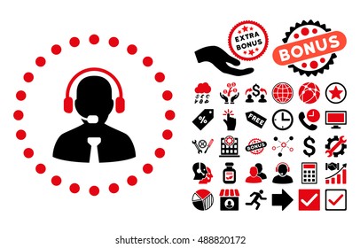Support Chat pictograph with bonus design elements. Vector illustration style is flat iconic bicolor symbols, intensive red and black colors, white background.
