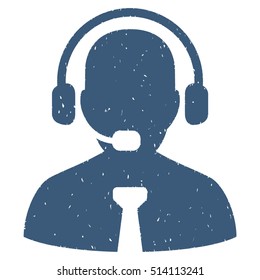 Support Chat rubber seal stamp watermark. Icon vector symbol with grunge design and dust texture. Scratched blue ink sticker on a white background.