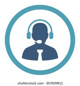 Support chat vector icon. This rounded flat symbol is drawn with cyan and blue colors on a white background.