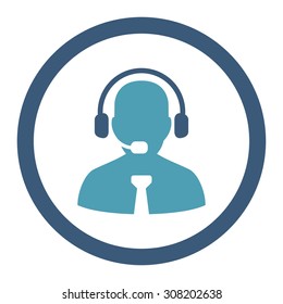 Support chat vector icon. This rounded flat symbol is drawn with cyan and blue colors on a white background.