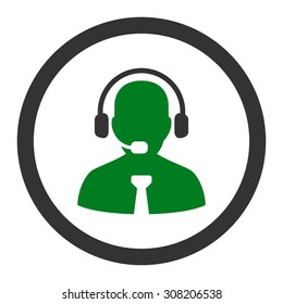 Support chat vector icon. This rounded flat symbol is drawn with green and gray colors on a white background.