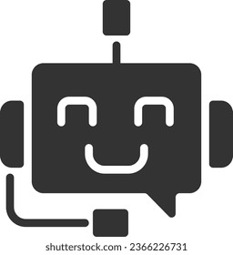 Apoya el icono de glifo negro de chatbot. Algoritmo que ayuda a los usuarios. Tecnología automatizada. Servicio de información. Símbolo de silueta en el espacio blanco. Pictograma sólido. Ilustración aislada del vector