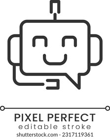 Support chatbot pixel perfect linear icon. Algorithm helping users. Automated technology. Thin line illustration. Contour symbol. Vector outline drawing. Editable stroke. Poppins font used