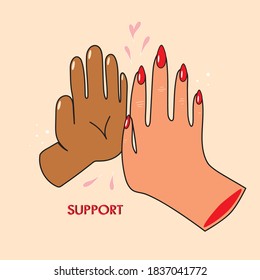 support. claps her hands. vector card