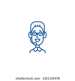 Support client service, male head  line icon concept. Support client service, male head  flat  vector symbol, sign, outline illustration.
