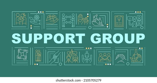 Support community word concepts green banner. Self-care group. Infographics with linear icons on background. Isolated typography. Vector color illustration with text. Arial-Black font used
