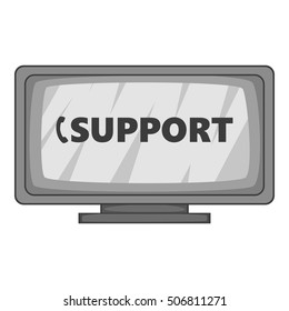 Support computer icon. Gray monochrome illustration of support computer vector icon for web design