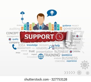Support concept and business man. Support design illustration concepts for business, consulting, finance, management, career.