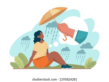 Support concept. Character help each other in solving problems. Advice from tutor. Cooperation, unity, partnership and teamwork. Social community or movement activity. Flat vector illustration set