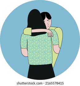 Support concept, consolation concept, family concept, friendship concept, problems, trouble, difficulties. Friend support, hugs. Mutual assistance. Psychological help. Vector illustration. Sad man