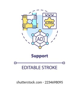 Support concept icon. Customer service departments. Content management system abstract idea thin line illustration. Isolated outline drawing. Editable stroke. Arial, Myriad Pro-Bold fonts used