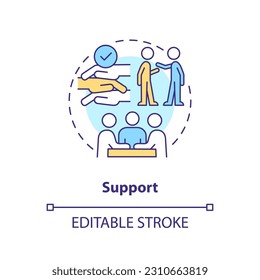 Support concept icon. Emotional wellness. Group of people. Mental health. Social connection. Micro community abstract idea thin line illustration. Isolated outline drawing. Editable stroke