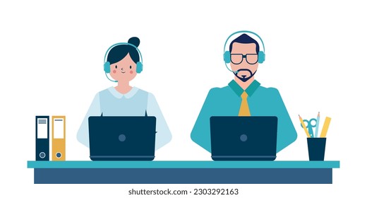 Support concept with man and women in a flat design