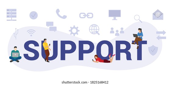 support concept with modern big text or word and people with icon related modern flat style