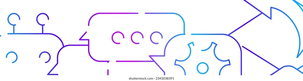 Support, connection, assistance related horizontal banner or bottom border template background. Flat modern gradient line vector illustration isolated on white.