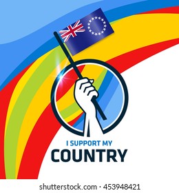 I Support Cook Islands. Hand holding the Country flag - abstract background Man Holding Flag in Rio Olympics 2016