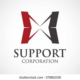 Support corporation of ribbon connect abstract vector and logo design or template line link business icon of company identity symbol concept