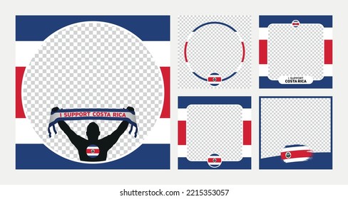 I support Costa Rica world football championship profil picture frame banner man silhouette with national flag scarf in hand for social media 