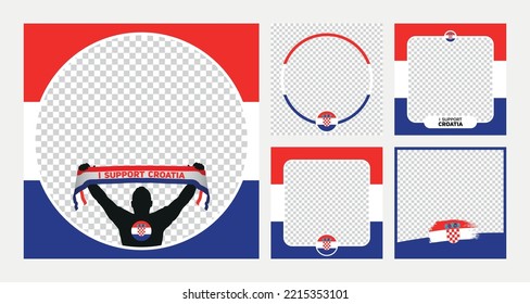 I support Croatia world football championship profil picture frame banner man silhouette with national flag scarf in hand for social media 