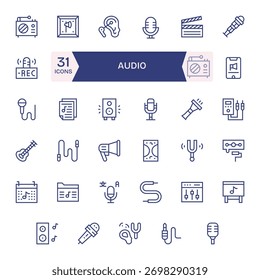 Suporte a design de plataforma cruzada com 35 ícones de Linha Regular vinculados a Áudio, consistentes e flexíveis.