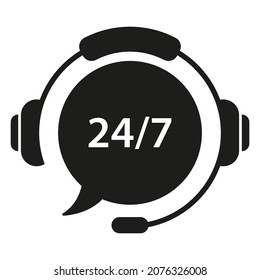 Icono de silueta del cliente 24 7. Logo del Centro de llamadas del servicio de ayuda. Auricular con burbujas alrededor del concepto de línea directa de reloj. Centro de teléfono para la firma de los clientes de ayuda. Ilustración de vectores aislados.