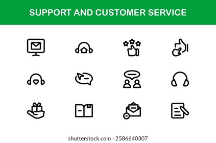 Support and Customer Service Icon Set. Scalable Icons for Client Care, Troubleshooting, Service Management, and Assistance